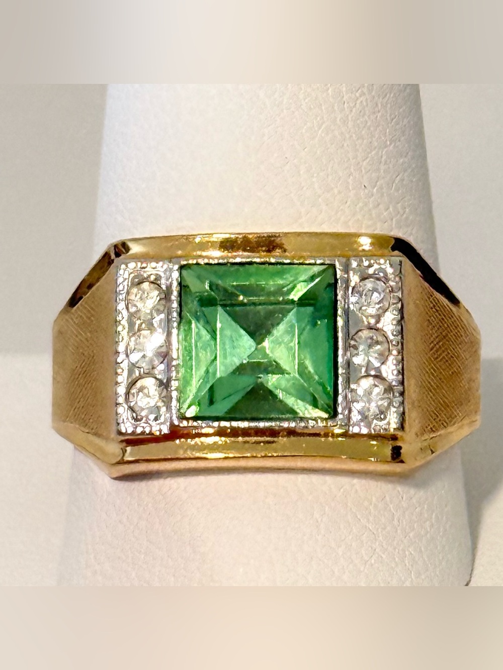 Vintage Men’s 14k Yellow Gold Electroplate Ring Emerald Green Size 10.75 / 11